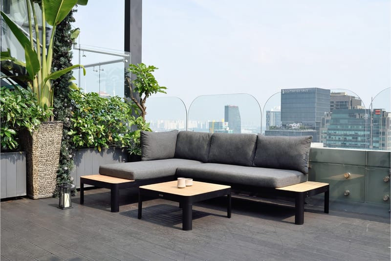 Portals Loungegrupp Utomhus 4-sits - Teak/Svart - Trädgård & spabad - Utemiljö - Altan & terrass - Altanmöbler