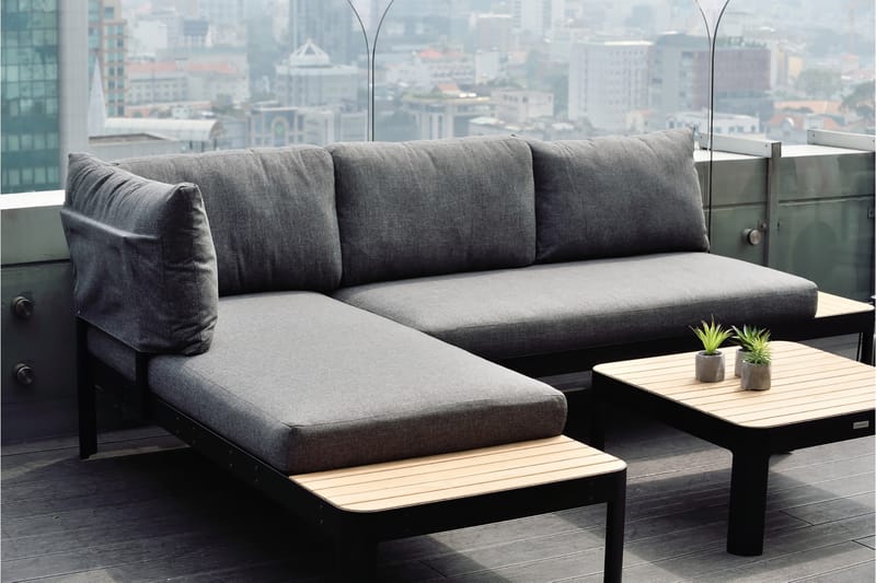 Portals Loungegrupp Utomhus 4-sits - Teak/Svart - Trädgård & spabad - Utemiljö - Altan & terrass - Altanmöbler