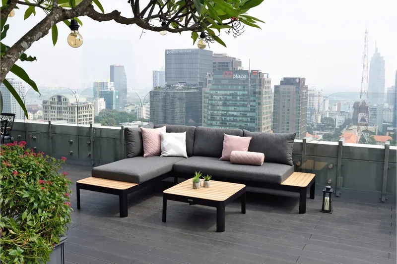 Portals Loungegrupp Utomhus 4-sits - Teak/Svart - Trädgård & spabad - Utemiljö - Altan & terrass - Altanmöbler