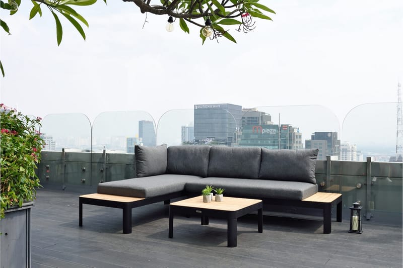 Portals Loungegrupp Utomhus 4-sits - Teak/Svart - Trädgård & spabad - Utemiljö - Altan & terrass - Altanmöbler