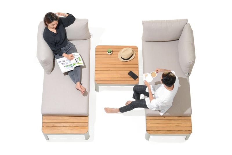 Portals Loungegrupp Utomhus 4-sits - Vit/Teak - Trädgård & spabad - Utemiljö - Altan & terrass - Altanmöbler