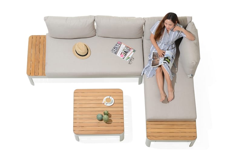 Portals Loungegrupp Utomhus 4-sits - Vit/Teak - Trädgård & spabad - Utemiljö - Altan & terrass - Altanmöbler