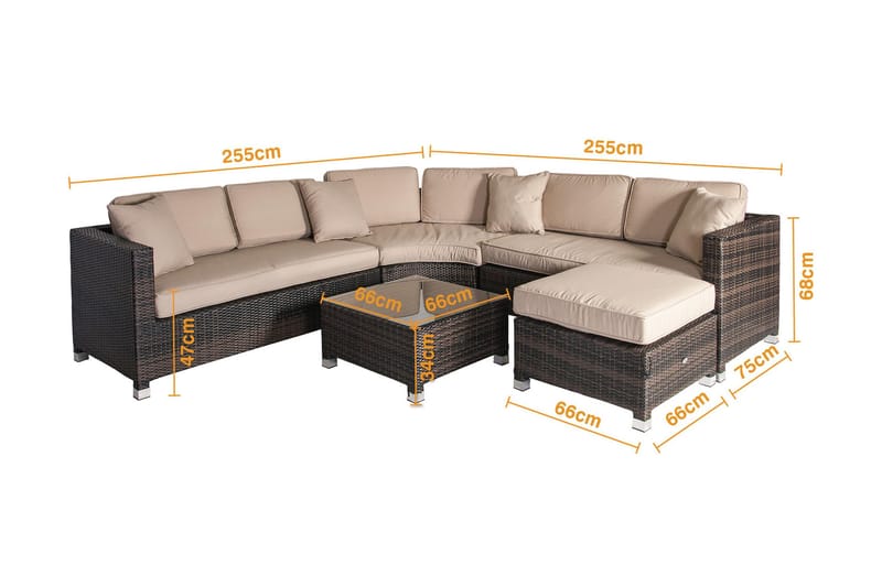 Set DAWSON med kuddar Utebord Hörnsoffa Utomhus och fotpall - Utemöbler - Loungemöbler - Loungegrupp & Loungeset