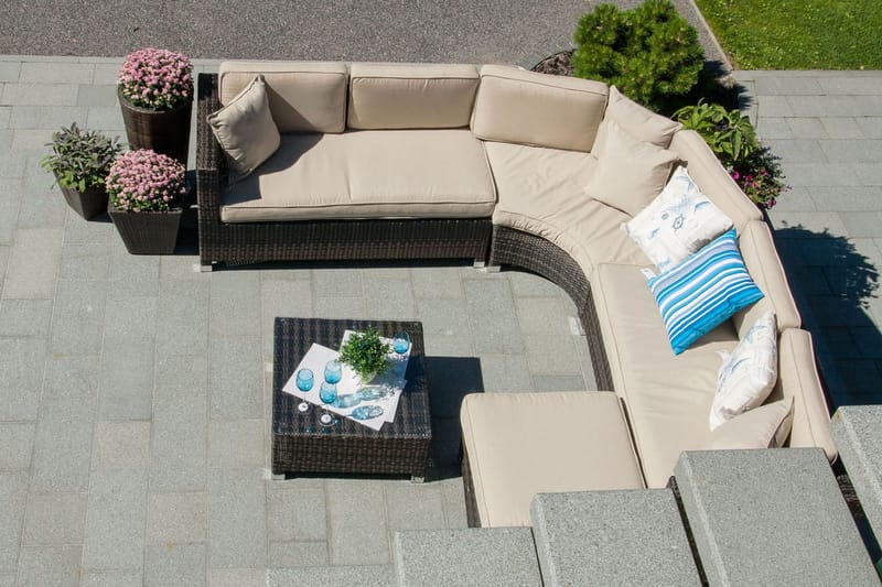 Set DAWSON med kuddar Utebord Hörnsoffa Utomhus och fotpall - Utemöbler - Loungemöbler - Loungegrupp & Loungeset