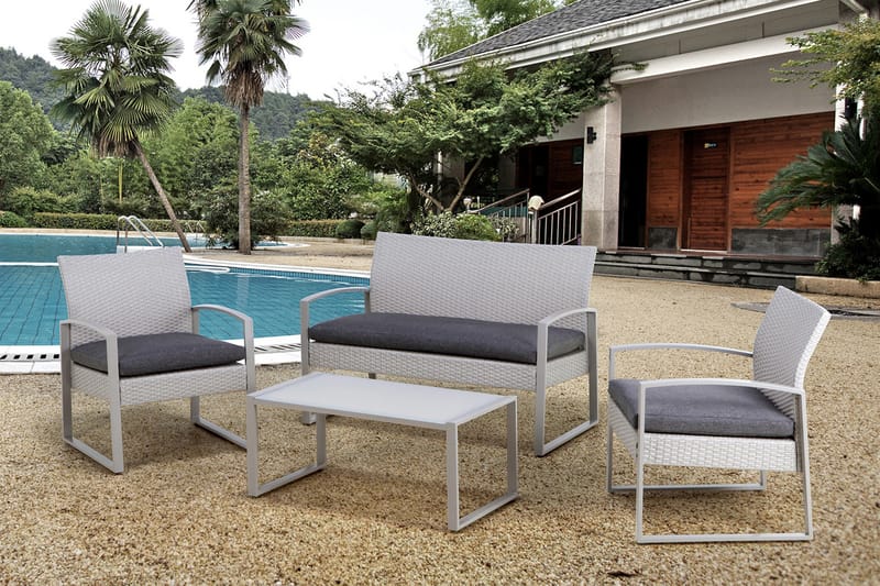 Set VICTORIA med kuddar Utebord Bänk Utomhus och 2 Utefåtöljer - Utemöbler - Loungemöbler - Loungegrupp & Loungeset