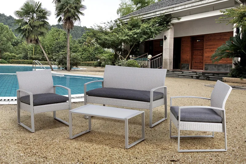 Set VICTORIA med kuddar Utebord Bänk Utomhus och 2 Utefåtöljer, undefined