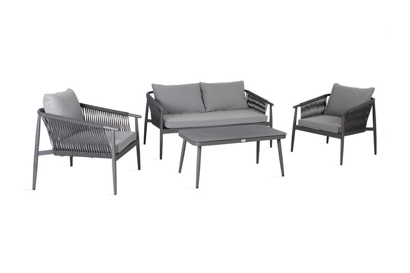Set WEILBURG Utebord Utesoffa och 2 Utestolar grå - Utemöbler - Loungemöbler - Loungegrupp & Loungeset