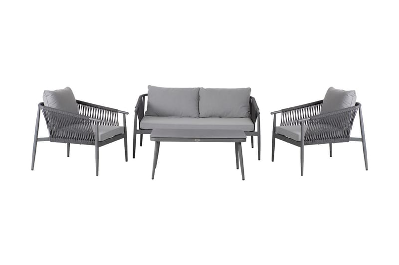 Set WEILBURG Utebord Utesoffa och 2 Utestolar grå - Utemöbler - Loungemöbler - Loungegrupp & Loungeset