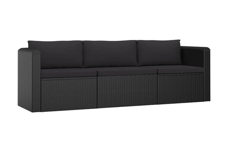 Soffgrupp Utomhus för trädgård med dynor 3 delar konstrotting svart - Svart - Utemöbler - Loungemöbler - Loungegrupp & Loungeset