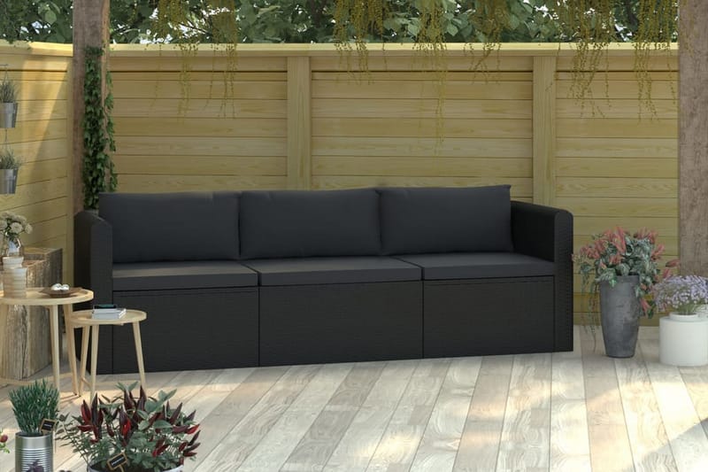 Soffgrupp Utomhus för trädgård med dynor 3 delar konstrotting svart - Svart - Utemöbler - Loungemöbler - Loungegrupp & Loungeset