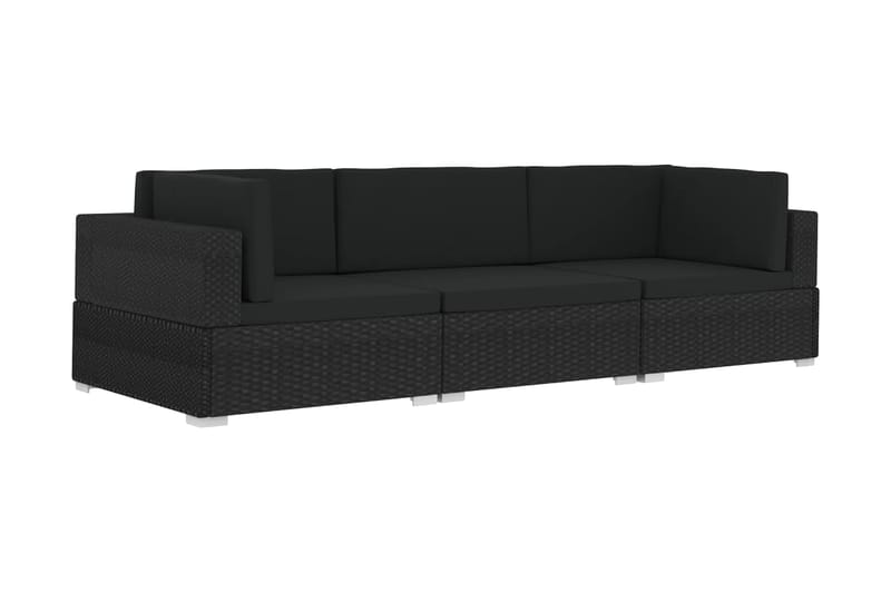 Soffgrupp Utomhus för trädgård med dynor 3 delar konstrotting svart - Svart - Utemöbler - Loungemöbler - Loungegrupp & Loungeset
