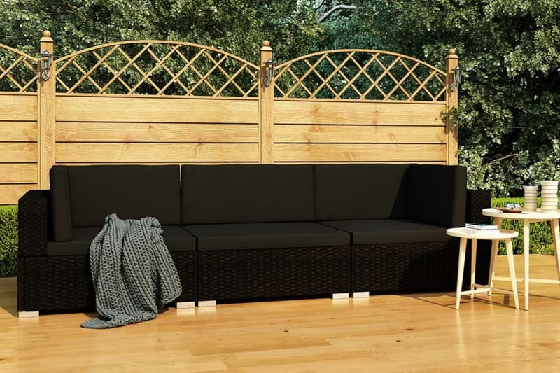 Soffgrupp Utomhus för trädgård med dynor 3 delar konstrotting svart - Svart - Utemöbler - Loungemöbler - Loungegrupp & Loungeset