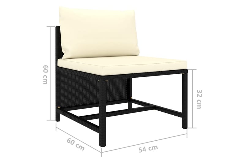Soffgrupp Utomhus för trädgård med dynor 3 delar svart konstrotting - Svart - Utemöbler - Loungemöbler - Loungegrupp & Loungeset