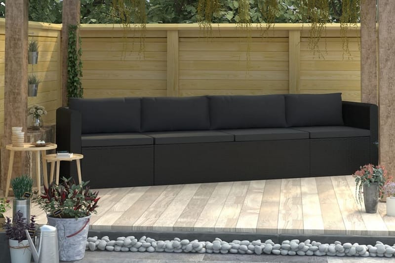 Soffgrupp Utomhus för trädgård med dynor 4 delar konstrotting svart - Svart - Utemöbler - Loungemöbler - Loungegrupp & Loungeset