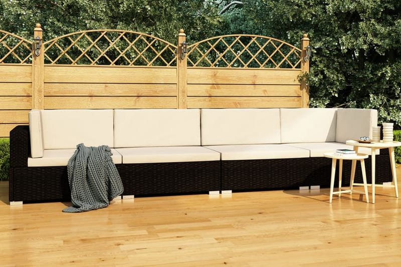 Soffgrupp Utomhus för trädgård med dynor 4 delar konstrotting svart - Svart - Utemöbler - Loungemöbler - Loungegrupp & Loungeset