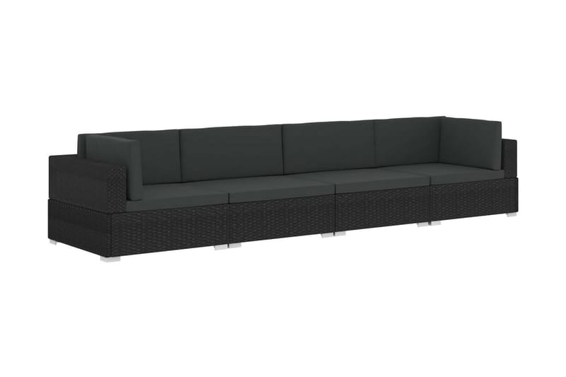 Soffgrupp Utomhus för trädgård med dynor 4 delar konstrotting - Svart - Utemöbler - Loungemöbler - Loungegrupp & Loungeset
