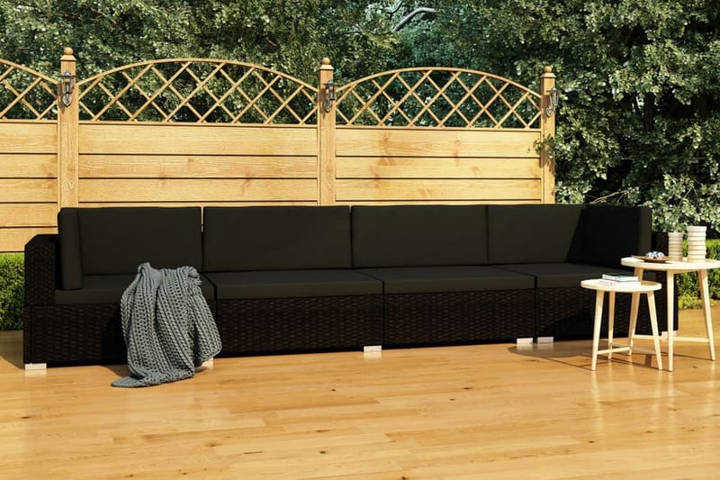Soffgrupp Utomhus för trädgård med dynor 4 delar konstrotting - Svart - Utemöbler - Loungemöbler - Loungegrupp & Loungeset