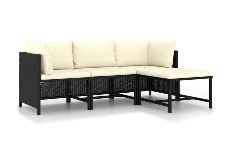 Soffgrupp Utomhus för trädgård med dynor 4 delar svart konstrotting - Svart - Utemöbler - Loungemöbler - Loungegrupp & Loungeset