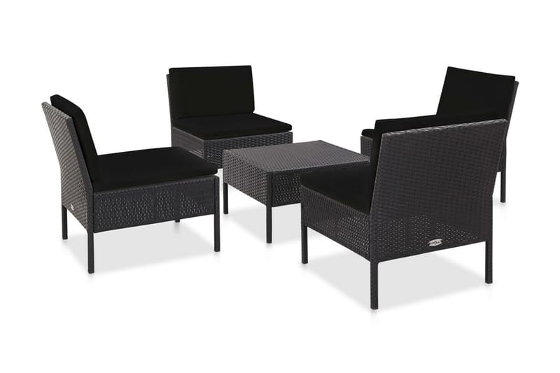 Soffgrupp Utomhus för trädgård med dynor 5 delar konstrotting svart - Svart - Utemöbler - Loungemöbler - Loungegrupp & Loungeset
