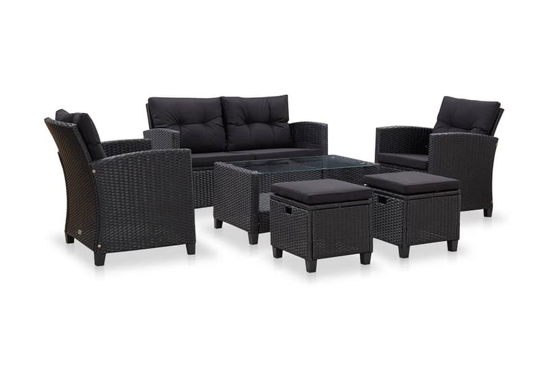 Soffgrupp Utomhus för trädgård med dynor 6 delar konstrotting svart - Svart - Utemöbler - Loungemöbler - Loungegrupp & Loungeset