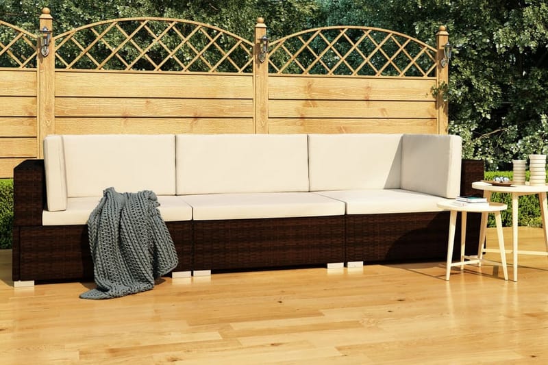 Soffgrupp Utomhus för trädgården med dynor 3 delar konstrotting brun - Brun - Utemöbler - Loungemöbler - Loungegrupp & Loungeset