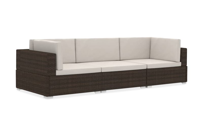 Soffgrupp Utomhus för trädgården med dynor 3 delar konstrotting brun - Brun - Utemöbler - Loungemöbler - Loungegrupp & Loungeset