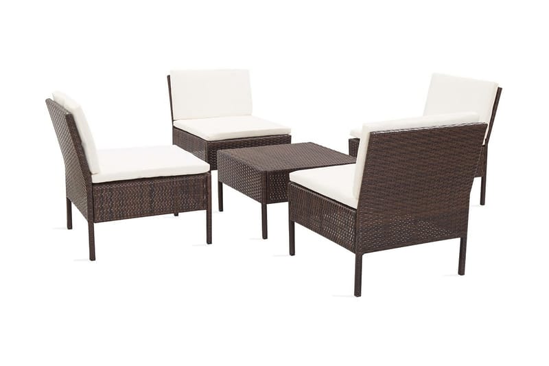 Soffgrupp Utomhus för trädgården med dynor 5 delar konstrotting brun - Brun - Utemöbler - Loungemöbler - Loungegrupp & Loungeset