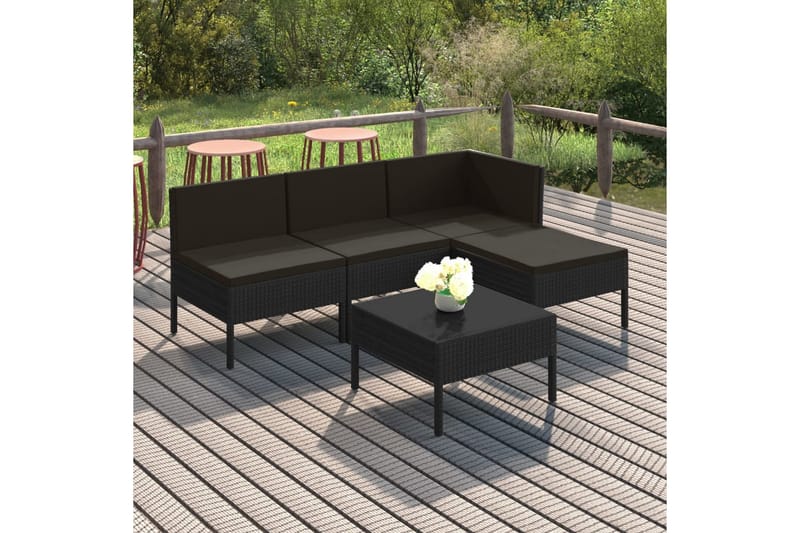 Soffgrupp Utomhus för trädgården med dynor 5 delar konstrotting svar - Svart - Utemöbler - Loungemöbler - Loungegrupp & Loungeset