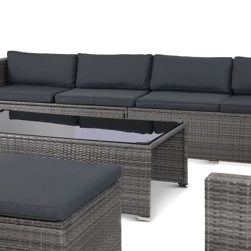 Stor loungegrupp | Tre smarta förvaringsutrymmen | Grå konstrotting - Utemöbler - Loungemöbler - Loungegrupp & Loungeset