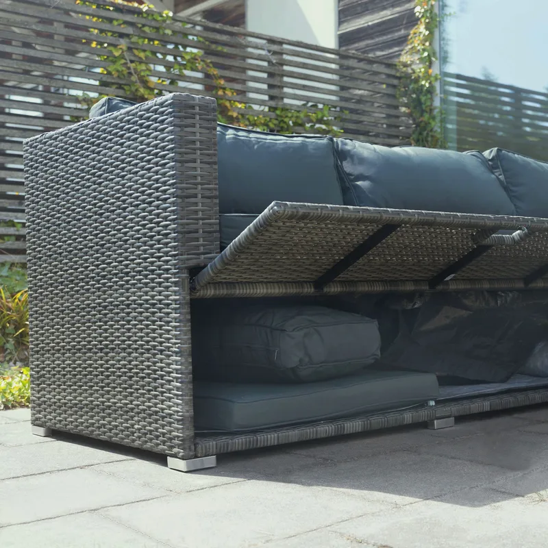 Stor loungegrupp | Tre smarta förvaringsutrymmen | Grå konstrotting - Utemöbler - Loungemöbler - Loungegrupp & Loungeset