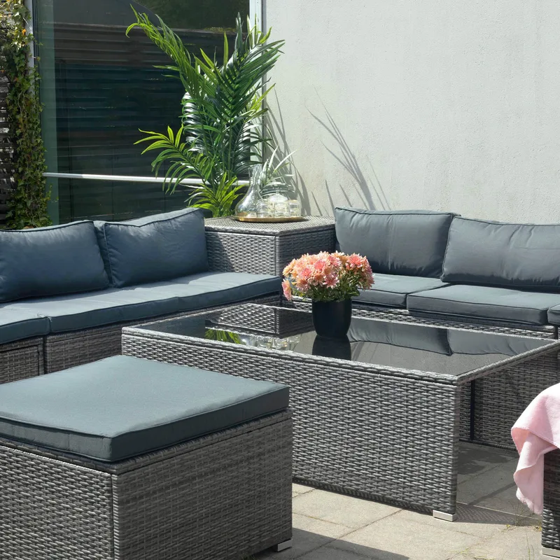 Stor loungegrupp | Tre smarta förvaringsutrymmen | Grå konstrotting, undefined