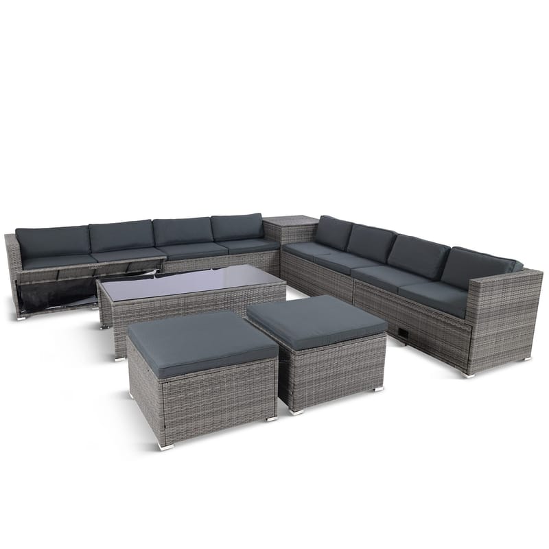 Stor loungegrupp | Tre smarta förvaringsutrymmen | Grå konstrotting - Utemöbler - Loungemöbler - Loungegrupp & Loungeset