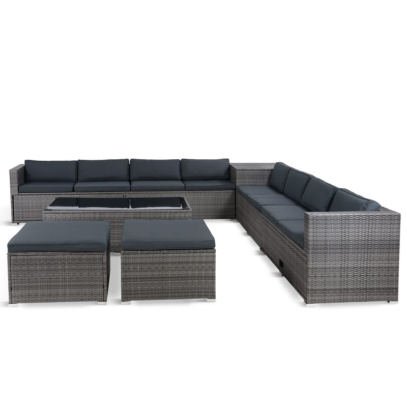 Stor loungegrupp | Tre smarta förvaringsutrymmen | Grå konstrotting - Utemöbler - Loungemöbler - Loungegrupp & Loungeset