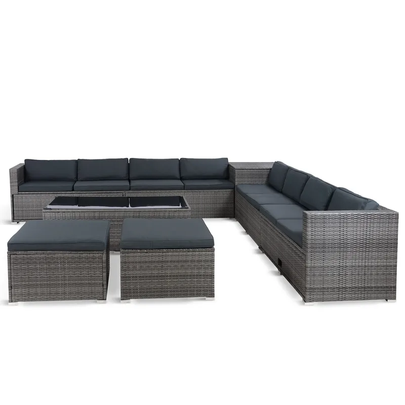 Stor loungegrupp | Tre smarta förvaringsutrymmen | Grå konstrotting - Utemöbler - Loungemöbler - Loungegrupp & Loungeset
