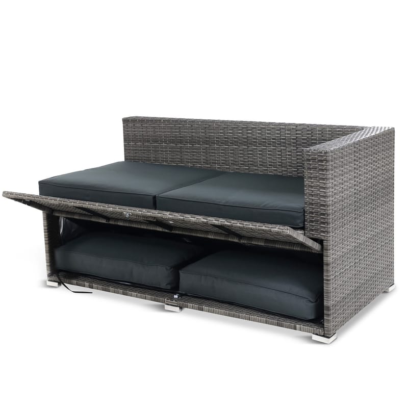 Stor loungegrupp | Tre smarta förvaringsutrymmen | Grå konstrotting - Utemöbler - Loungemöbler - Loungegrupp & Loungeset