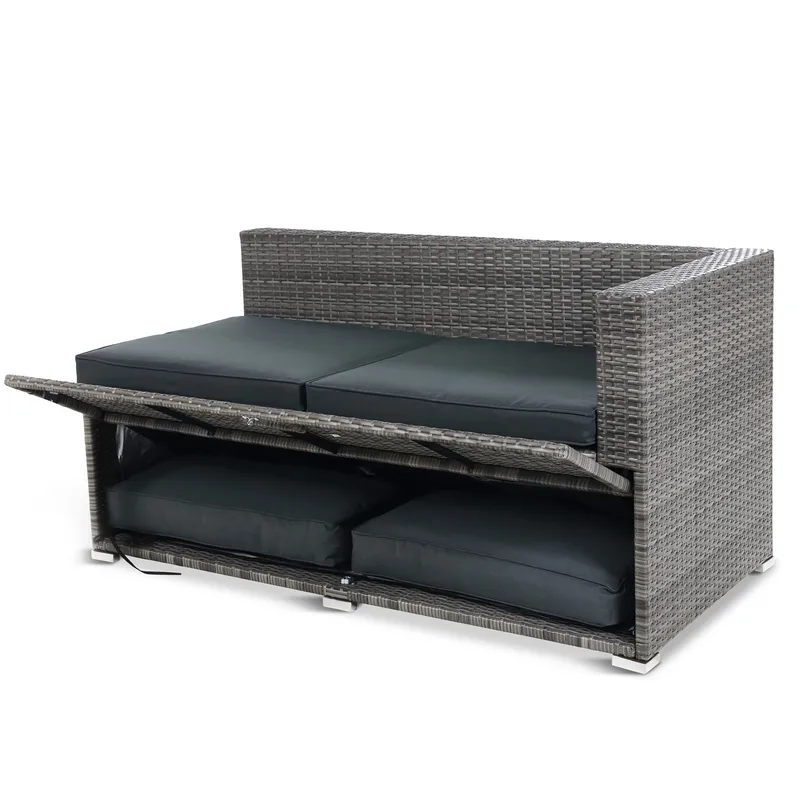 Stor loungegrupp | Tre smarta förvaringsutrymmen | Grå konstrotting - Utemöbler - Loungemöbler - Loungegrupp & Loungeset