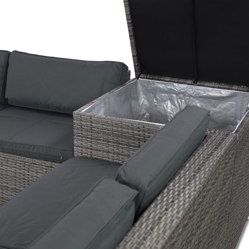 Stor loungegrupp | Tre smarta förvaringsutrymmen | Grå konstrotting - Utemöbler - Loungemöbler - Loungegrupp & Loungeset