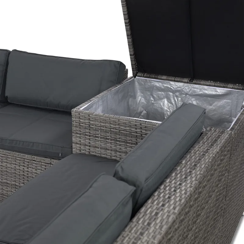 Stor loungegrupp | Tre smarta förvaringsutrymmen | Grå konstrotting - Utemöbler - Loungemöbler - Loungegrupp & Loungeset