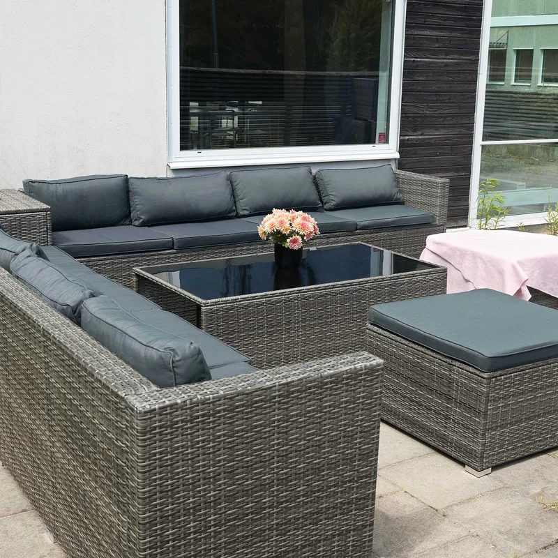 Stor loungegrupp | Tre smarta förvaringsutrymmen | Grå konstrotting - Utemöbler - Loungemöbler - Loungegrupp & Loungeset