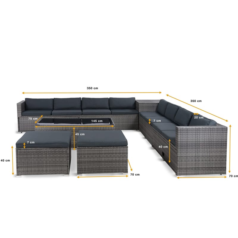 Stor loungegrupp | Tre smarta förvaringsutrymmen | Grå konstrotting - Utemöbler - Loungemöbler - Loungegrupp & Loungeset