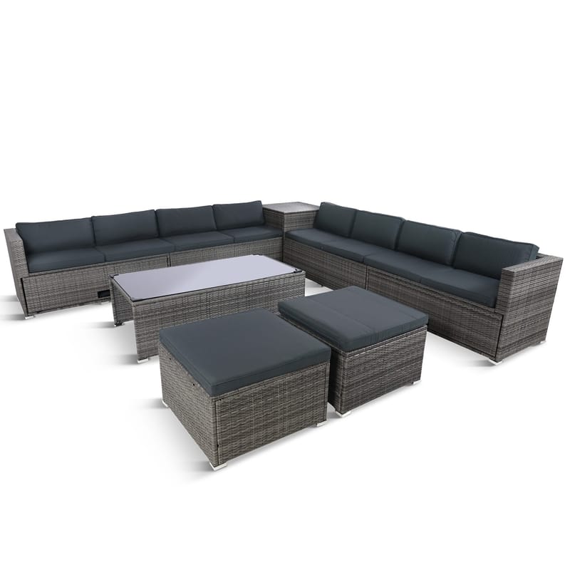 Stor loungegrupp | Tre smarta förvaringsutrymmen | Grå konstrotting - Utemöbler - Loungemöbler - Loungegrupp & Loungeset