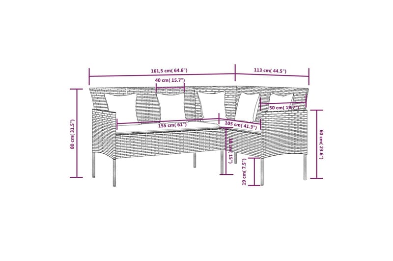 Trädgårdsgrupp L-formad med dynor 5 delar konstrotting brun - Brun - Altanmöbler - Soffgrupp utomhus - Loungegrupp & Loungeset