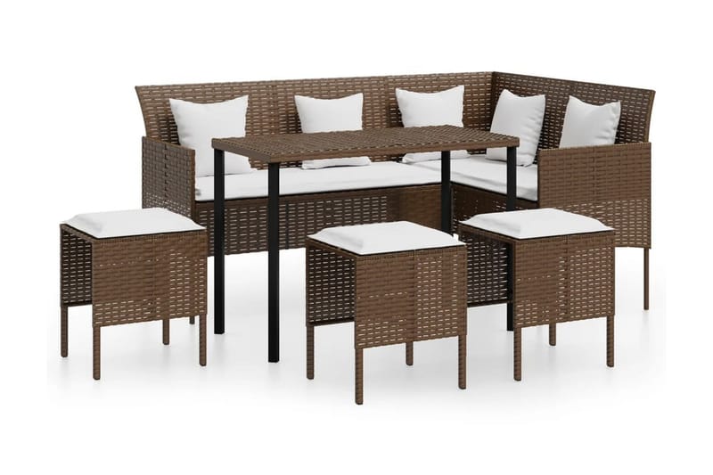 Trädgårdsgrupp L-formad med dynor 5 delar konstrotting brun - Brun - Utemöbler - Loungemöbler - Loungegrupp & Loungeset