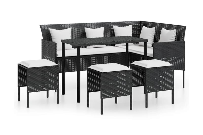 Trädgårdsgrupp L-formad med dynor 5 delar konstrotting svart - Svart - Utemöbler - Loungemöbler - Loungegrupp & Loungeset