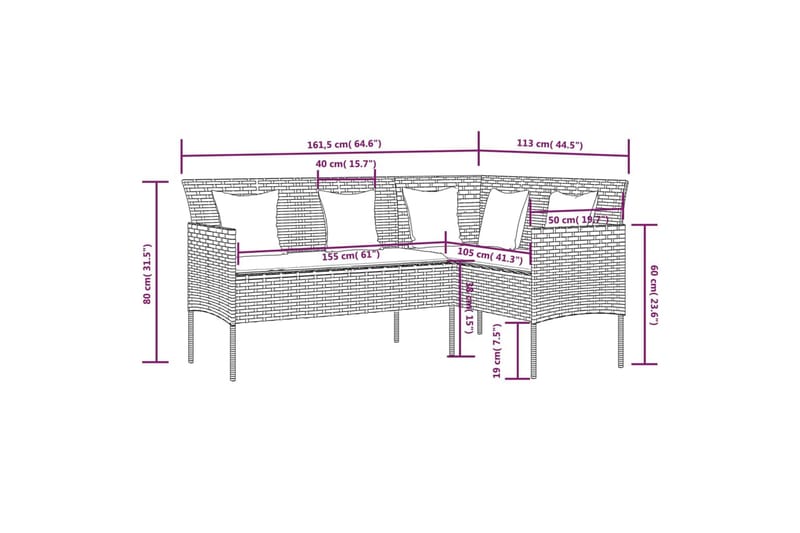 Trädgårdsgrupp L-formad med dynor konstrotting svart - Svart - Altanmöbler - Soffgrupp utomhus - Loungegrupp & Loungeset