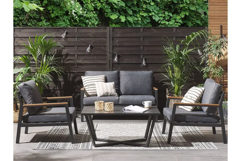 Trädgårdsmöbelset 4-sits mörkgrå DELIA - Svart - Utemöbler - Loungemöbler - Loungegrupp & Loungeset
