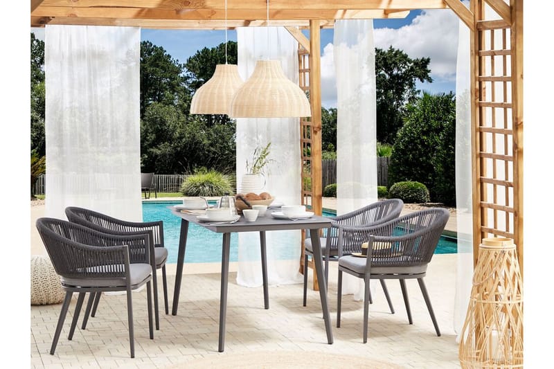 Trädgårdsset av bord och 4 stolar aluminium MILETO - Grå - Altanmöbler - Soffgrupp utomhus - Loungegrupp & Loungeset