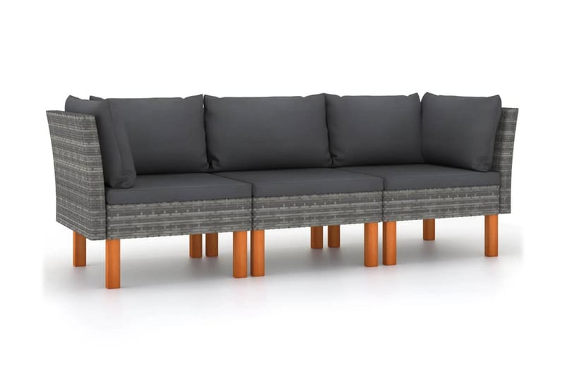 Trädgårdssoffa 3-sits med dynor konstrotting grå - Grå - Utemöbler - Loungemöbler - Loungesoffa