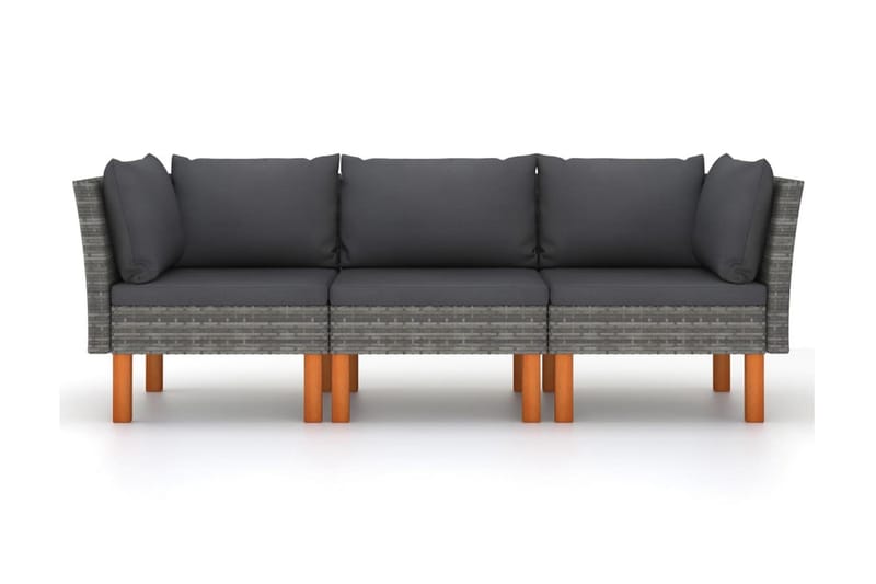 Trädgårdssoffa 3-sits med dynor konstrotting grå - Grå - Utemöbler - Loungemöbler - Loungesoffa