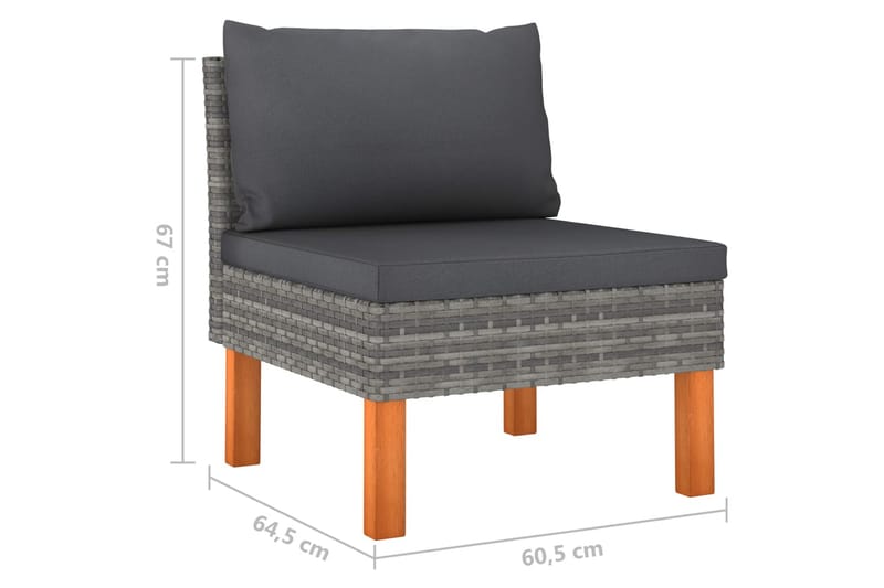 Trädgårdssoffa 3-sits med dynor konstrotting grå - Grå - Utemöbler - Loungemöbler - Loungesoffa